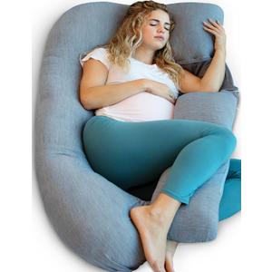 Pharmedoc Pregnancy Pillows, U-Shape Full Body Pillow  Removable Cooling Cover -Dark Grey  Belly and Back Support - Maternity Essential - Pregnancy Must Haves