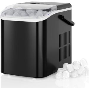 DUMOS Ice Makers Countertop with Handle Ice Machine, Fast in 6 Mins, 26lbs in 24 Hours, Quiet Self-Cleaning, Compact Size Portable for Home, Kitchen, RV, Camping,Modern Black