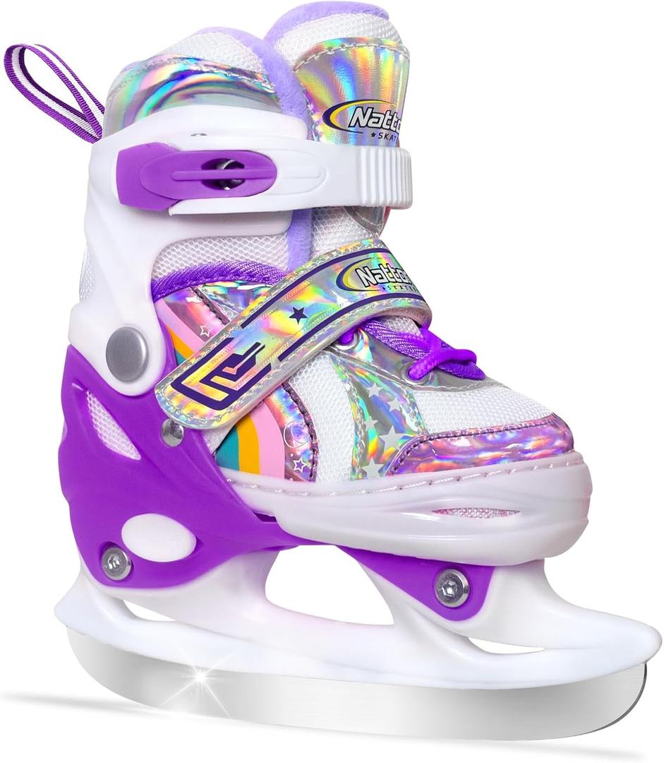 Nattork Girls Ice Skates for Kids 4 Size Adjustable Butterfly Ice Skate with Fleece Lining for Outdoor & Rink,7C-9C