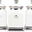 fanquare 30 OZ Cookie Jar, White Kitchen Canisters Set of 3, Farmhouse Porcelain Decorative Jars for Countertop, Ceramic Storage Jar for Coffee, Sugar, Tea Bag