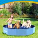 VISTOP Large Foldable Dog Pool, Hard Plastic Shell Portable Swimming Pool for Dogs Cats and Kids Pet Puppy Bathing Tub Collapsible Kiddie Pool (57inch.D x 11.8inch.H, Blue)