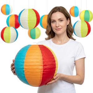 Beach Ball Paper Lanterns, 10-Pc 12 Inch Large Summer Hanging Decorations