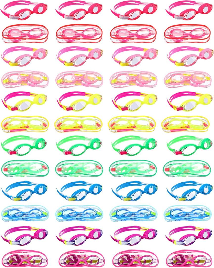 Hoteam 24 Pairs Swim Goggles for Kids bulk 4-9 Wide Vision Swimming Anti Fog Pool Goggles with Cases Boys Girls