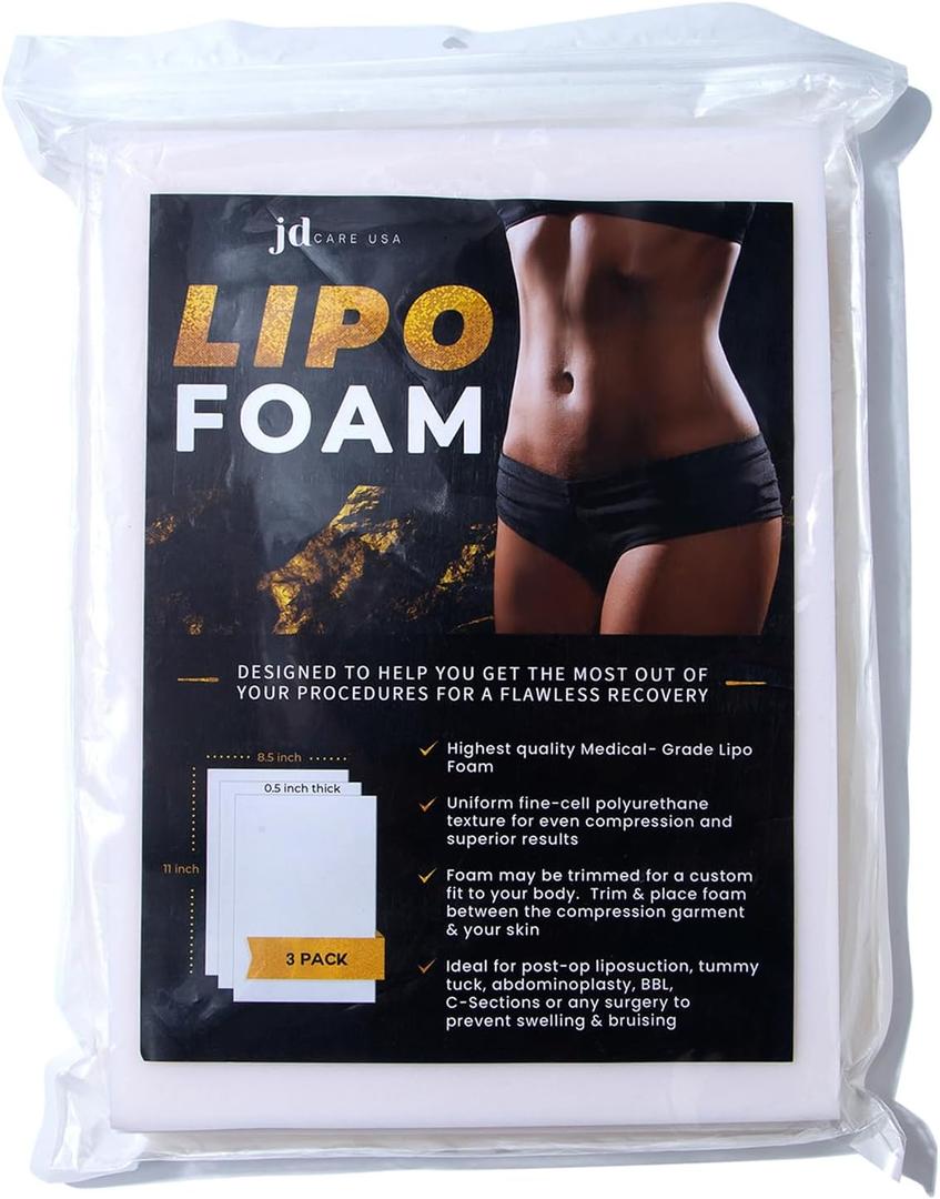Medical-Grade Lipo Foam for Post-Surgical Recovery, 3 Pack, 0.5 inch Thick, 11 inch