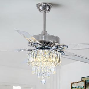 Crystal Chandelier Ceiling Fan with Light and Remote - 50 Modern Fandelier with Reversible Motor, 6-Speed and Timing Fan for Large Living Room, Bedroom Indoor Use