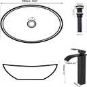 Ceramic 24x14 Inch Vessel Sink with Faucet and Pop-up Drain Combo Oval Marbling Bathroom Vessel Sink Above Counter Art Sink Bowl Porcelain