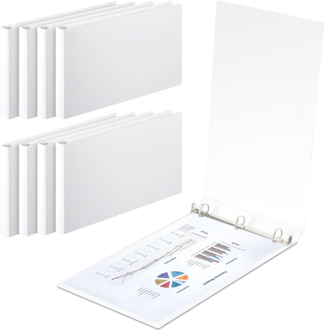 8 Pcs 3 Ring Binders Rings Heavy Duty View D Ring Binders Economy Holds 11" x 17" Paper for Artwork Blueprints, Office, Home, Work Places(White,1 Inch)