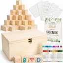 103 Pcs Baby Shower Games Sign Kit, Wooden Blocks to Decorate | 60 Smooth 1.5 inch Pine Blocks,36 Markers,5 Templates, Baby Shower Sign and Wooden Storage Box for Guest Activities