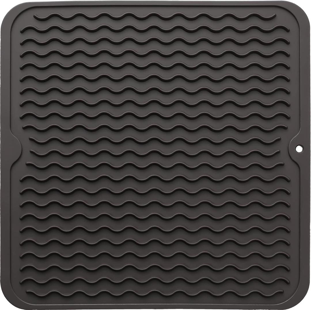 Silicone Dish Drying Mat for Multiple Usage,Easy clean,Eco-friendly,Heat-resistant Silicone Mat for Kitchen Counter or Sink,Refrigerator or Drawer liner Coffee M 12 inches x 12 inches (M+ (12"12"), Coffee)