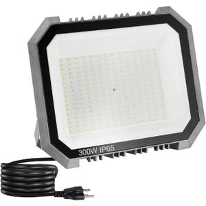 1 Pack LED Flood Lights Outdoor, 300W 30000LM Super Bright Floodlight Outside Work Light with 5.9FT Plug, IP65 Waterproof 6000K Outdoor LED Flood Light for Garage, Yard, Lawn, Garden