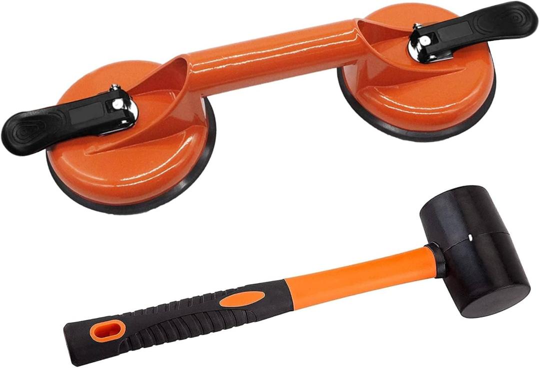 Floor Gap Fixer Tool for Laminate Floor Gap Repair Include Suction Cup and Mallet (Can't use on scraped surface floor)-Orange Kit