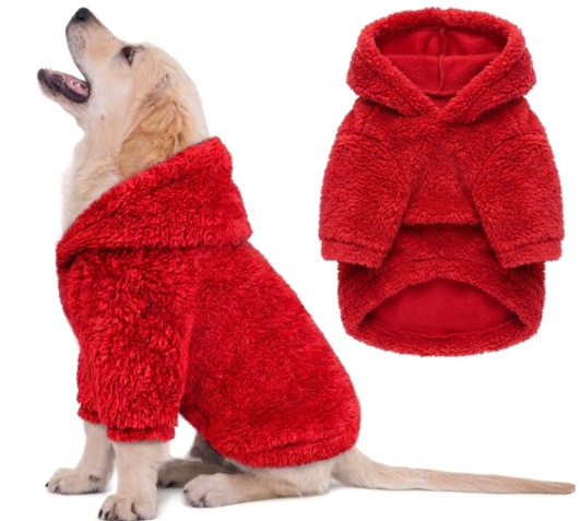 Fuzzy Dog Sweaters for Medium Dogs Dog Hoodie Soft Double-Sided Plush Fleece Pet Sweater Clothes Coats Pet Hoodie Sherpa Hooded Sweatshirt (Red-M)