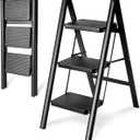 Double Elite Step Ladder 3 Step Folding, Sturdy 330 Lbs Small Step Stool for Adults, Safer Full Steel Multi-use Kitchen Ladder for Home, Closet Step Stool Ladder with Anti-Slip Wide Pedals, Black
