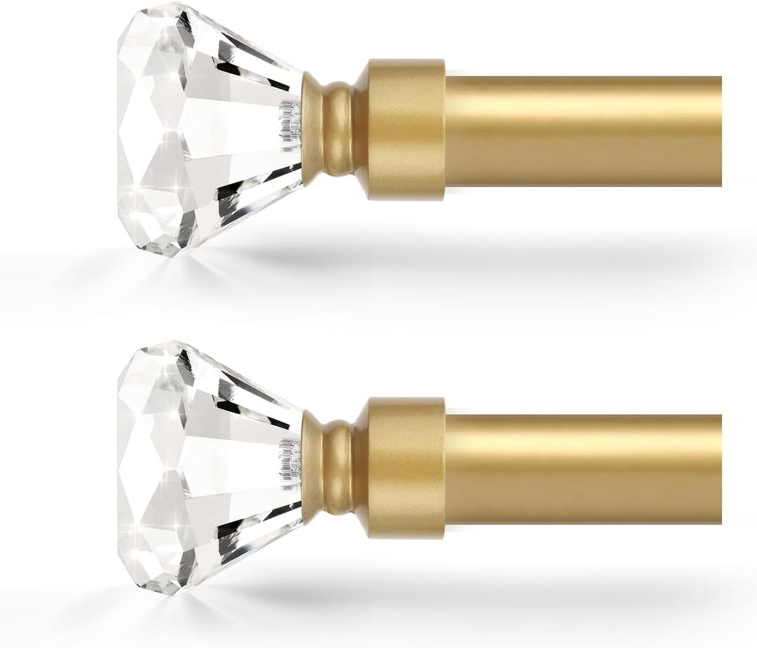 Orger Diamond Curtain Rods for Windows 30 to 54 Inches, Gold Curtain Rods with Crystal Diamond Finials, 1 Inch Decorative Curtain Rod, 2 Pack