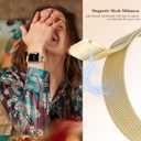 2 x Magnetic Mesh Metal Band Compatible with Apple Watch 10, Dressy C Shaped Buckle Milanese Bracelet Stainless Steel Adjustable Strap Replacement for Apple Ultra Series 9/8/7/6/5/4/3/2/1/SE Women Men