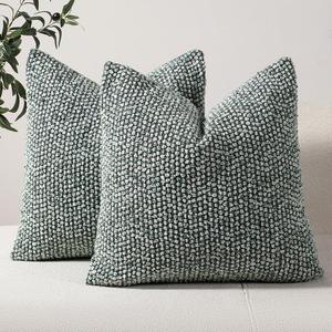 DEZENE Striped Throw Pillow Covers 22x22 Set of 2 Green Textured Boucle Chic Morden Boho Accent Farmhouse Square Decorative Couch Pillow Covers for Home Decor Bed Sofa Living Room (22" x 22" (Pack of 2), Green)