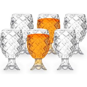 QUAFFER Shot Glass (Set of 6)  Elegant Pineapple Patterned Shot Glasses 2 oz  Classic Whisky Vodka Tequila Sherry Brandy Cordial Mini Snifters Glasses - Perfect for Parties, Bars, Events, Home Bar