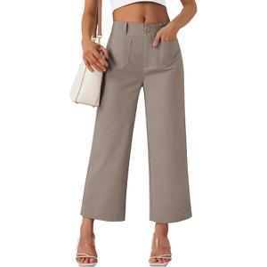 LILLUSORY Womens Linen Pants Wide Leg 2025 Summer Beach Vacation Outfits Clothes Lightweight Capri Capris Trendy Crop Cropped Casual Trousers (Brown)