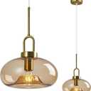 Light Brown Glass Pendant Lights Kitchen Island Gold Pendant Light Fixtures Adjustable Height Modern Pendant Lighting for Bedroom Dining Room (1-Pack)