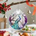 2 x Christmas Ornament, Christmas Decoration, Stained Glass Ornament, Heirloom Keepsakes, Holiday Ornaments, Holiday Presents, Unique Xmas Gifts, Gift Exchange Ornaments, Gift Idea - Peacock (Peacock Turning Back)