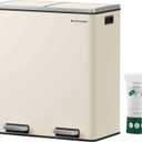 SONGMICS Trash Can, 2 x 8 Gallon (2 x 30 L) Garbage Can for Kitchen, with 15 Trash Bags, 2 Compartments, Plastic Inner Buckets and Hinged Lids, Airtight, Almond Color ULTB201A01