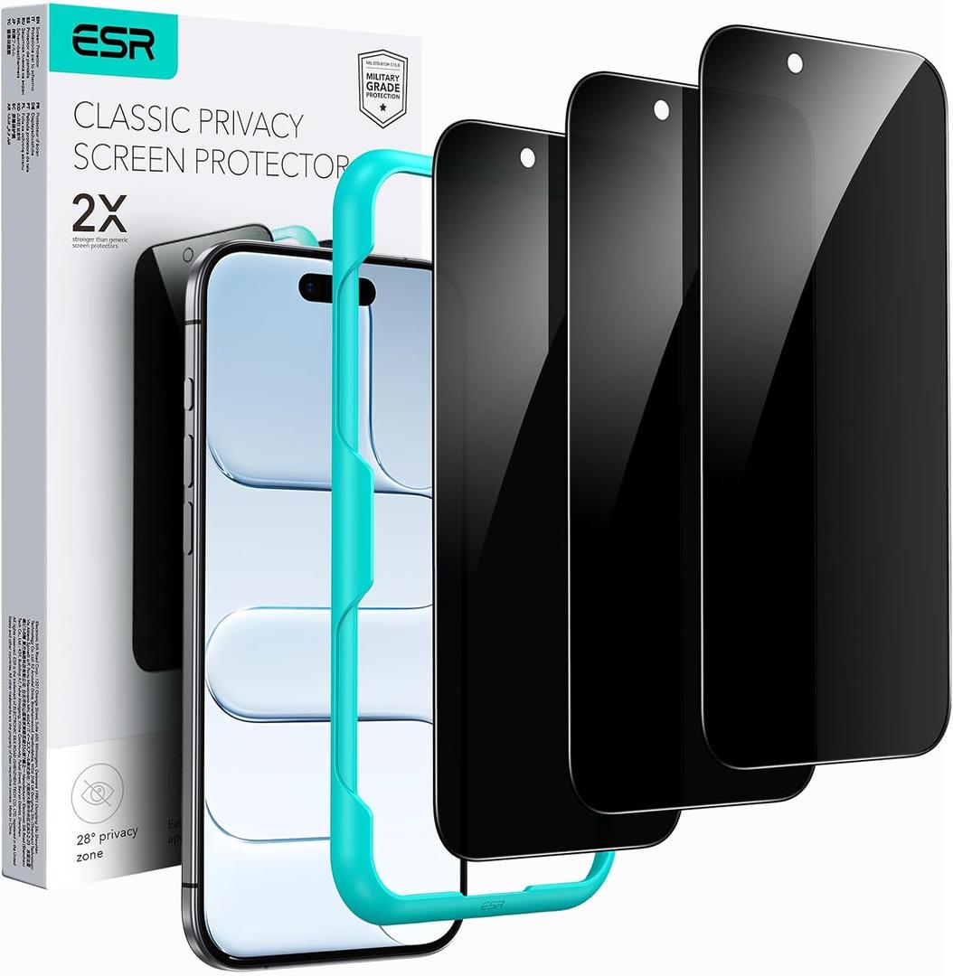 ESR 3 Pack for iPhone 16 Pro Max Privacy Screen Protector, Anti-spy Tempered-Glass Privacy Screen Protector with Easy Installation Tool, Micro-Curved Edges, Case Friendly