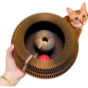 KITTY KURLZ Interactive Cat Toy & Cardboard Cat Scratcher, Collapsible Ball Track with Bell, Reversible Scratch Ring for Play, Chase and Lounge