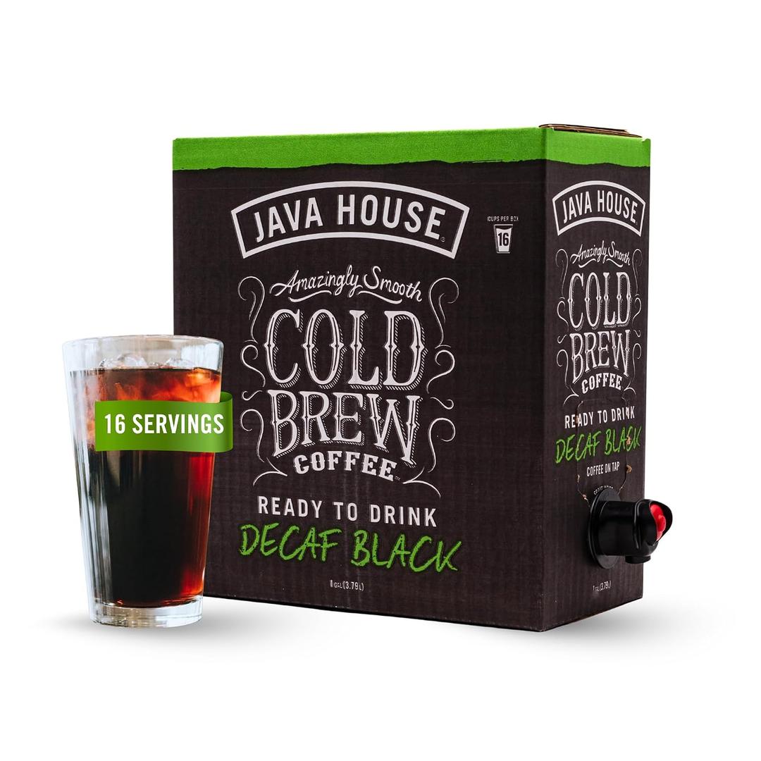 Java House Decaf Cold Brew Coffee on Tap – Premium 100% Arabica Decaf – Ready to Drink Iced Coffee – Smooth Cold Brew with Chocolate & Caramel Notes – 1 Gallon Box (16 Servings) – No Caffeine, No Brewing Required, Fridge-Friendly (EXP 11/03/26)