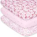 The Peanutshell 3-Pack Fitted Playard Sheets - Soft & Breathable Baby Girl Mini Crib Sheets, Pack N Play Mattress, Fits Standard Playard Pack Play Mattresses - Daisy