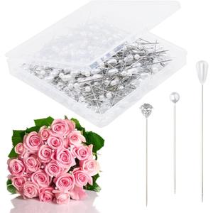 300 PCS Floral Pins for Bouquet 3 Styles Pearl Diamond Boutonniere Pins Craft Wedding Corsage Accessories with 1 Box for Dressmaking Sewing Jewelry Flower Decoration (Classic)