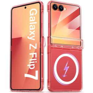 BXYJY for Samsung Galaxy Z Flip 7 Case with Hinge Protector, Wireless Charging, Compatible with MagSafe, Front Screen Protector, Rugged Women Men Full Protective Phone Case for Galaxy Z Flip 7, Clear