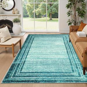 Lahome Amabel Abstract Teal 8x10 Area Rugs for Living Room, Washable Modern Bedroom Rug 8x10 Stain Resistant, Low-Pile Soft Minimalist Bordered Large Indoor Carpet for Office Dining Room