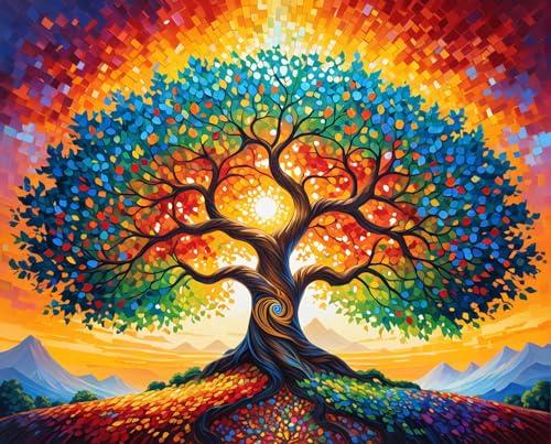 ldazao Tree of Life Paint By Numbers for Adults Beginner Stained Glass Painting Kit Color By Numbers for Adults Canvas DIY Acrylic Adults' Paint-By-Number Kits 20 X 16 Inches