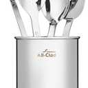 All-Clad 5-Piece Stainless Steel Kitchen Utensil Set Includes Ladle, Solid Spoon, Slotted Spoon, Turner & Storage Caddy Heavy-Gauge, Ergonomic, Dishwasher Safe, Silver