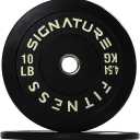 Signature Fitness Color Coded 2" Olympic Bumper Plate Weight Plates with Steel Hub - 100% Virgin Rubber, SF-CLR10P, Set of 2
