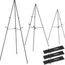 Nicpro Folding Easels for Display, 3 Pack 63 Inch Metal Floor Easel Stand Tripod Black Portable for Artist Poster Wedding with Carry Bag