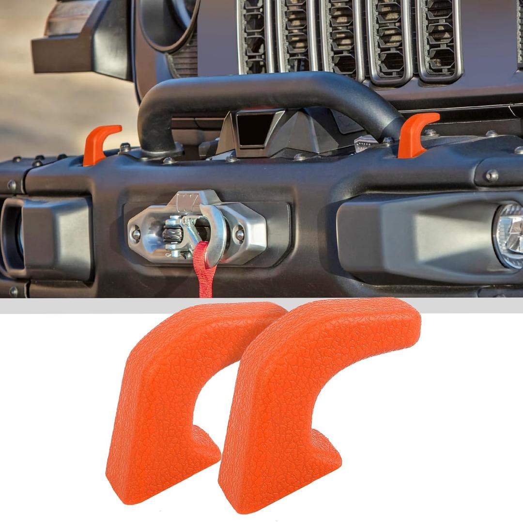 JWWY Bumper Tow Hook Covers Tow Trailer Hitch Receiver Cover Towing Hitch Rubber Sleeve Protector Cover Trim Fit for 2007-2025+Jeep Wrangler JL Gladiator JT 4XE JK Exterior Accessories 2pcs Orange
