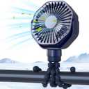 Lerat Portable Stroller Fan with Flexible Tripod, 3 Speeds Rechargeable Handheld Personal Fan, 360Rotate Battery Operated Clip for Car Seat Crib Bike Treadmill Blue