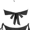 VOLAFA Triangle Bikini Set for Women Halter Swimsuit Beaded Solid Tie Textured Cheeky Swimwear Two Piece Bathing Suit (Black, M)