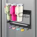 CINPIUK Water Bottle Organizer Holder, Magnetic Cup Rack Storage for Stanley & Large Tumbler, Space Saving Wall Mount Bottle Organizer with 5 Hook, Easy to Install, Black