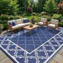 Garvee Reversible Outdoor Rug 9x12, Waterproof Outdoor Plastic Straw Rug with Interlacing Pattern, RV Mat for Picnics, Patio, Camping, Balcony, Deck, Backyard, Porch, Blue