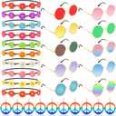 TUPARKA 30PCS Hippie Glasses Headband Costume Accessory Set Includes Multicolor Daisy Flower Headbands,Round Hippie Sunglasses and Peace Sign Necklaces for Hippie Party Supplies
