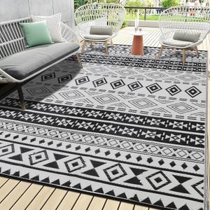 Outdoor Rugs, Outdoor Plastic Straw Rug, Reversible Waterproof Carpet for Camping, Poolside, Garden, BBQ Area, Gazebo Flooring, RV Park & Beach, Geometric Style, 8x10 (Boho - Grey)