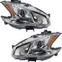 TRQ 2 Piece Headlight Assembly Set Chrome Bezel Driver & Passenger Side Compatible with Nissan Maxima 2009-2014 NI2502177 NI2503177 260109N00A 260609N00A