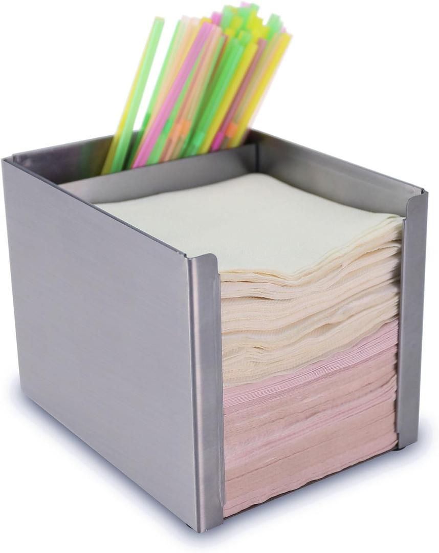 Stainless Steel Bar Caddy Holder with 2 Compartments for Napkins, Accessories