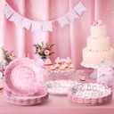 Jingmore 100 Pcs Bow Paper Plates 7'' Scalloped Bowknot Disposable Paper Plate Coquette Bow Dessert Set for Girl Bachelorette Engagement Bridal Baby Shower Birthday Table Decor(Pink)