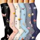 6 Pack Copper Compression Socks for Women and Men Circulation-Best Support for Medical,Running,Nursing,Athletic (Small-Medium, D-assorted1-flower)
