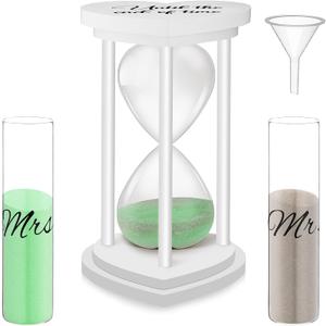 Unity Sand for Wedding Ceremony Set Include Wooden Unity Hour Glass 2 Vase 2 Bag Sand 1 Funnel for Wedding Engagement Anniversary Table Decorations(White,Classic)