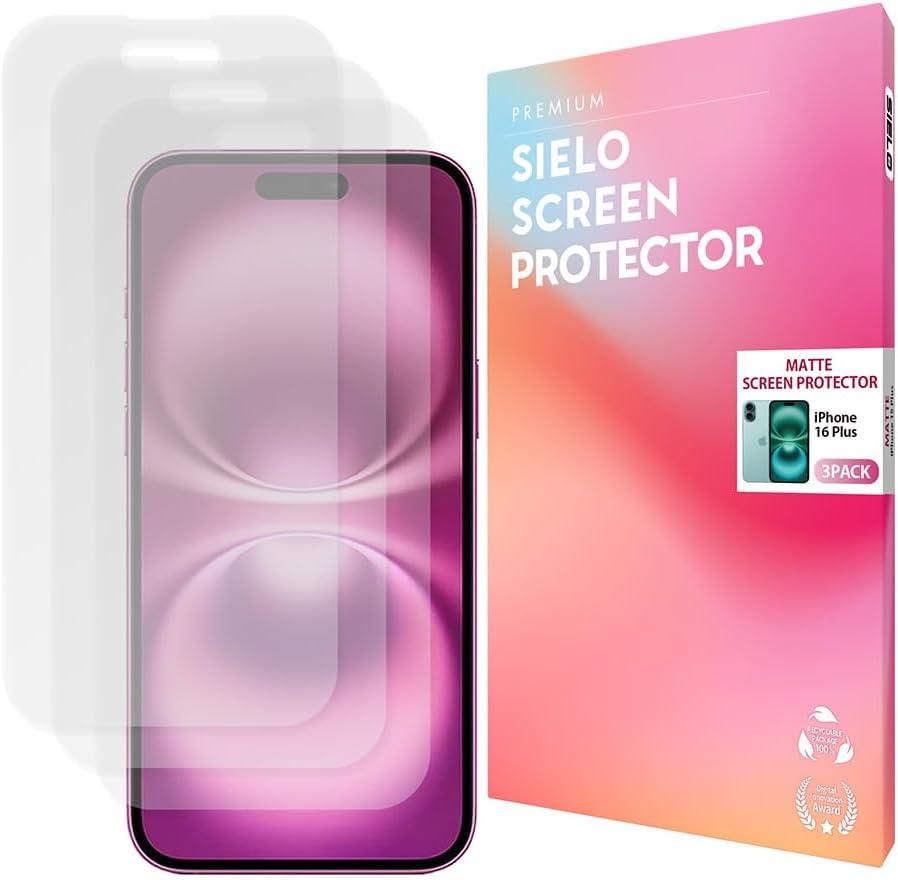 SIELO 3 Pack Matte Screen Protector for iPhone 16 Plus, 9H Hardness Shatterproof & Paperfeel PET Film, Anti-Glare & Anti-Fingerprint Anti Bluelight Case Friendly Screen Protector Matte Film iPhone 16plus