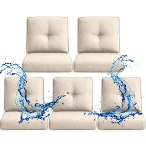 Outdoor Wicker Chair Replacement Cushions Set of 5, 4" Thick Waterproof Removable Patio Furniture Seat Cushion and High Back, 22 x25 Inch Chairs Loveseat Couch Sectional Sofa with Zipper, Beige, 5 Pack